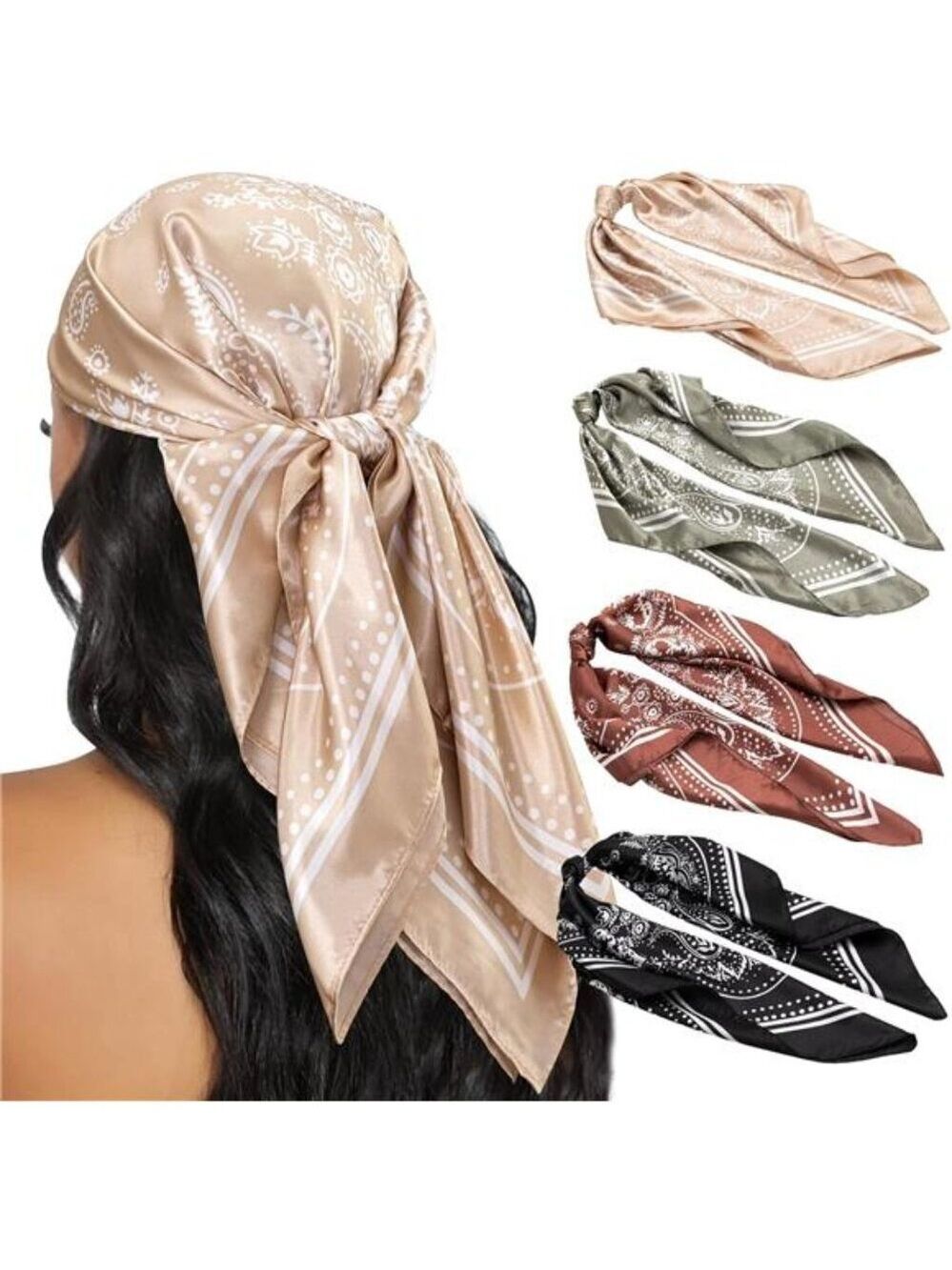 Womens satin square head scarf silk hair wrap bandana neck scarf set 35 inch top